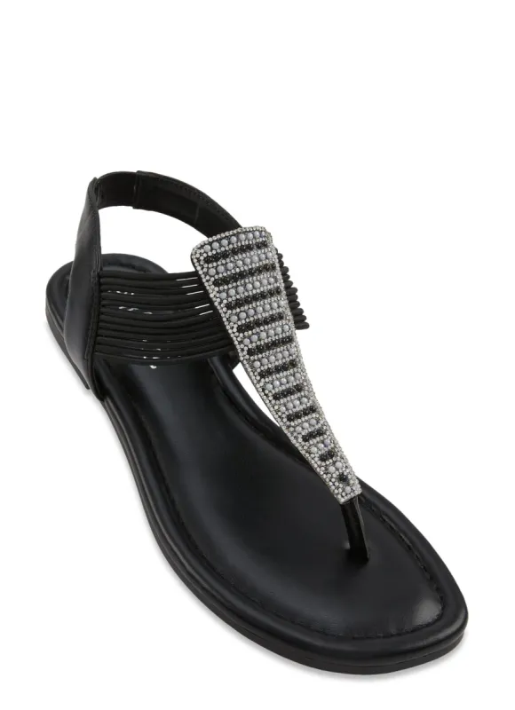Rhinestone Faux Pearl Detail Corded Thong Sandals sold by Rainbow