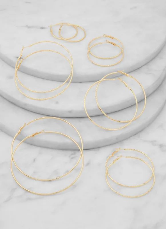 Textured Metallic Hoop Earrings Set of 6 sold by Rainbow