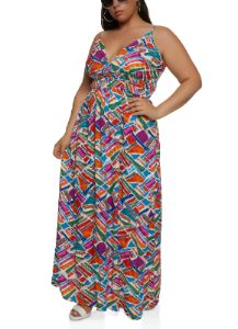 Plus Size Printed Empire Waist Maxi Dress sold by Rainbow