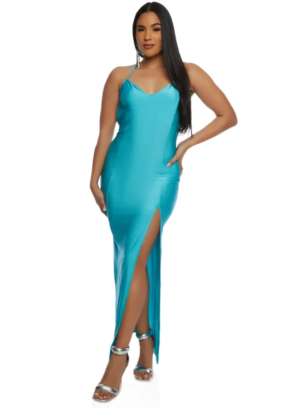 Spandex Criss Cross Side Slit Maxi Dress sold by Rainbow