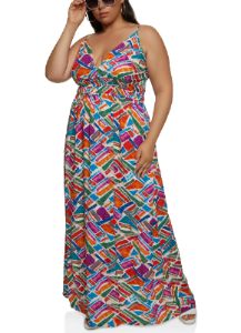 Plus Size Printed Empire Waist Maxi Dress sold by Rainbow