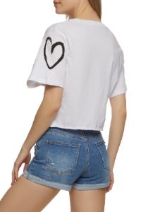 Heart Graphic Raw Hem Graphic Tee sold by Rainbow