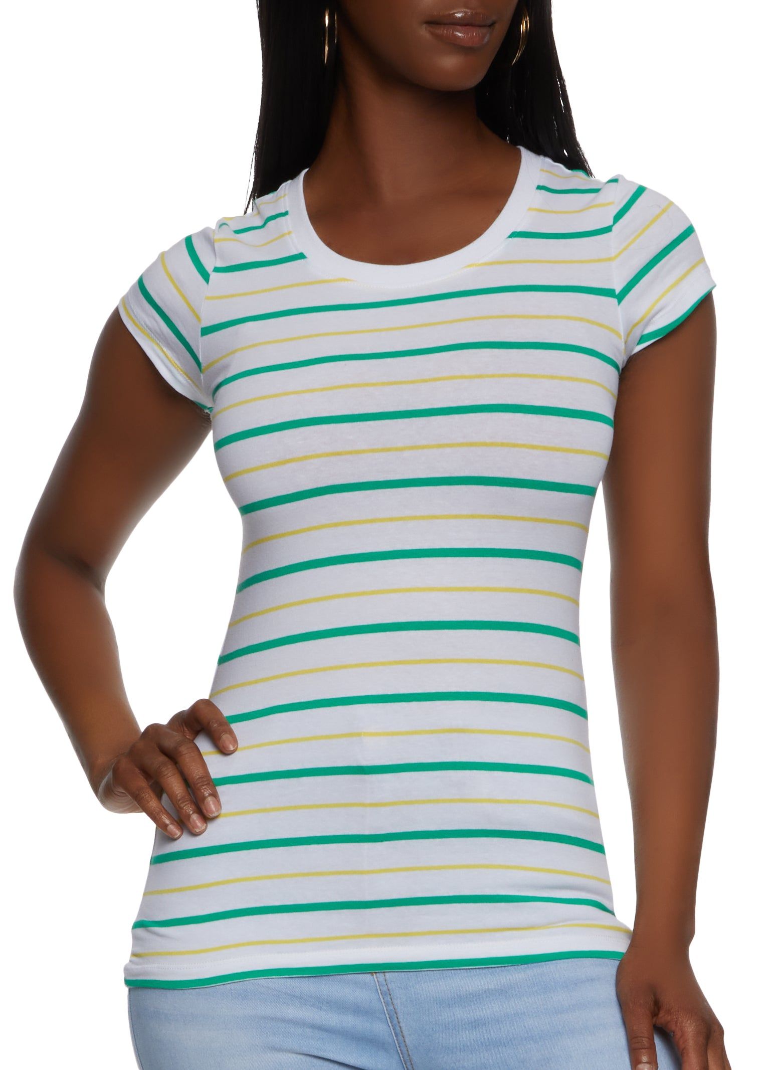Basic Striped Crew Neck Tee sold by Rainbow