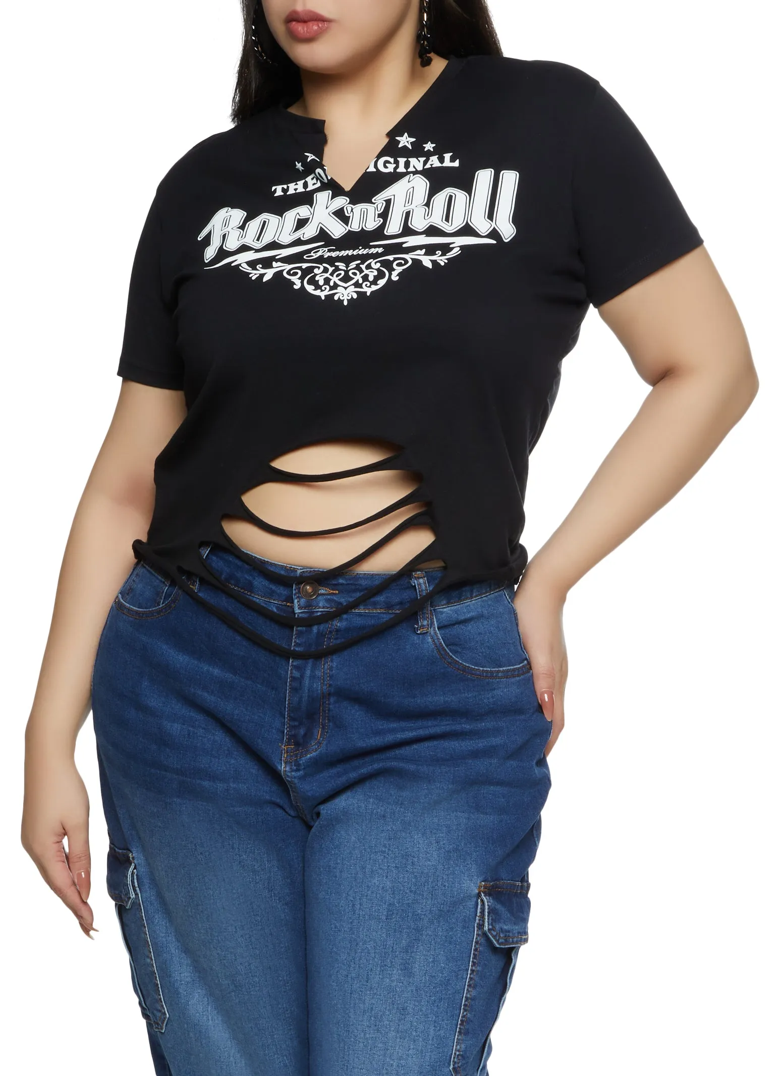 Plus Size Original Rock and Roll Laser Cut Graphic Tee sold by Rainbow