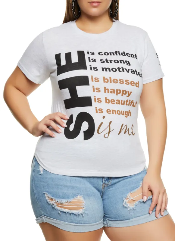Plus Size She is Me High Low Hem Graphic Tee sold by Rainbow