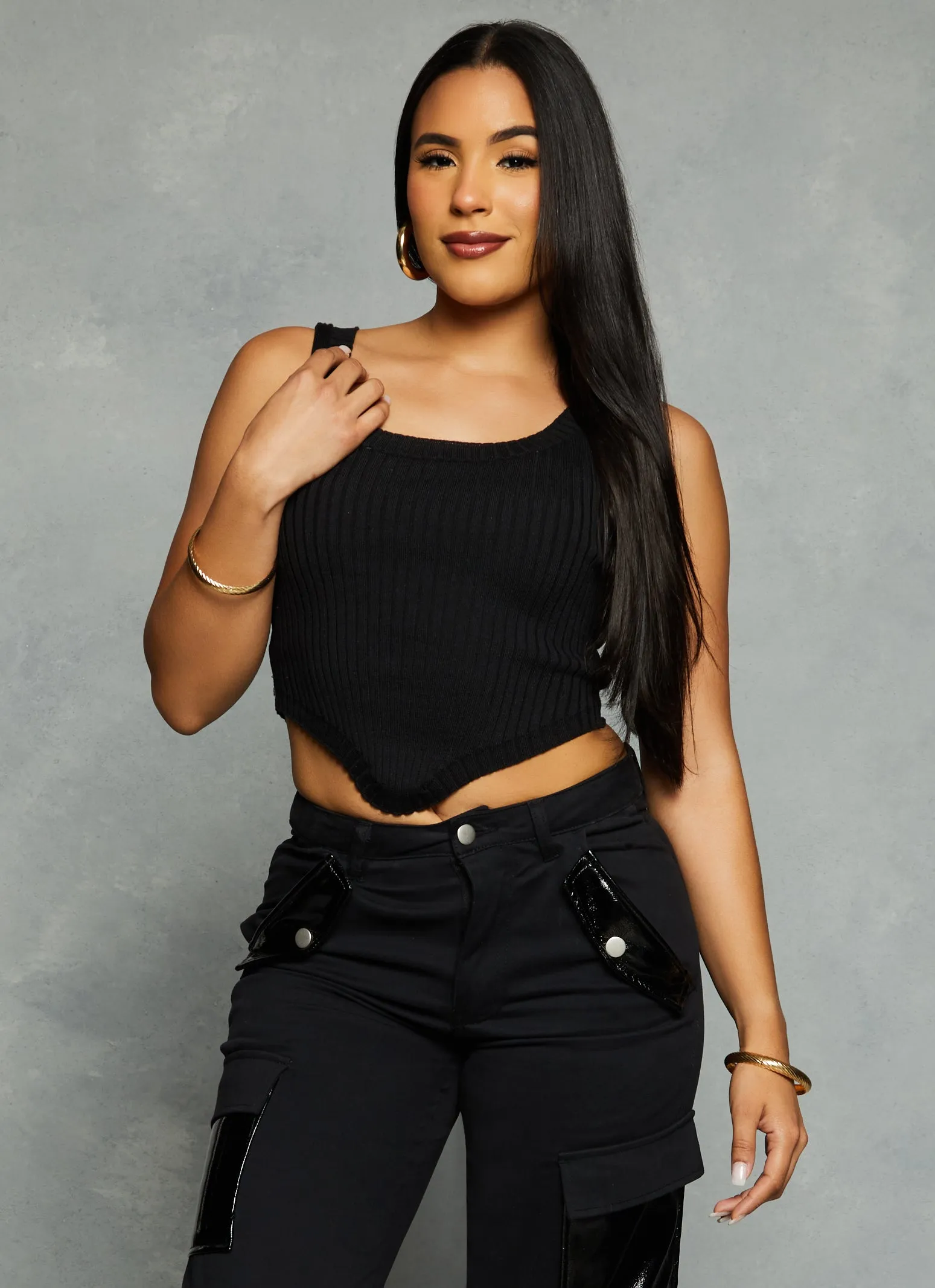 Ribbed Hanky Hem Cropped Tank Top sold by Rainbow product image thumbnail 2