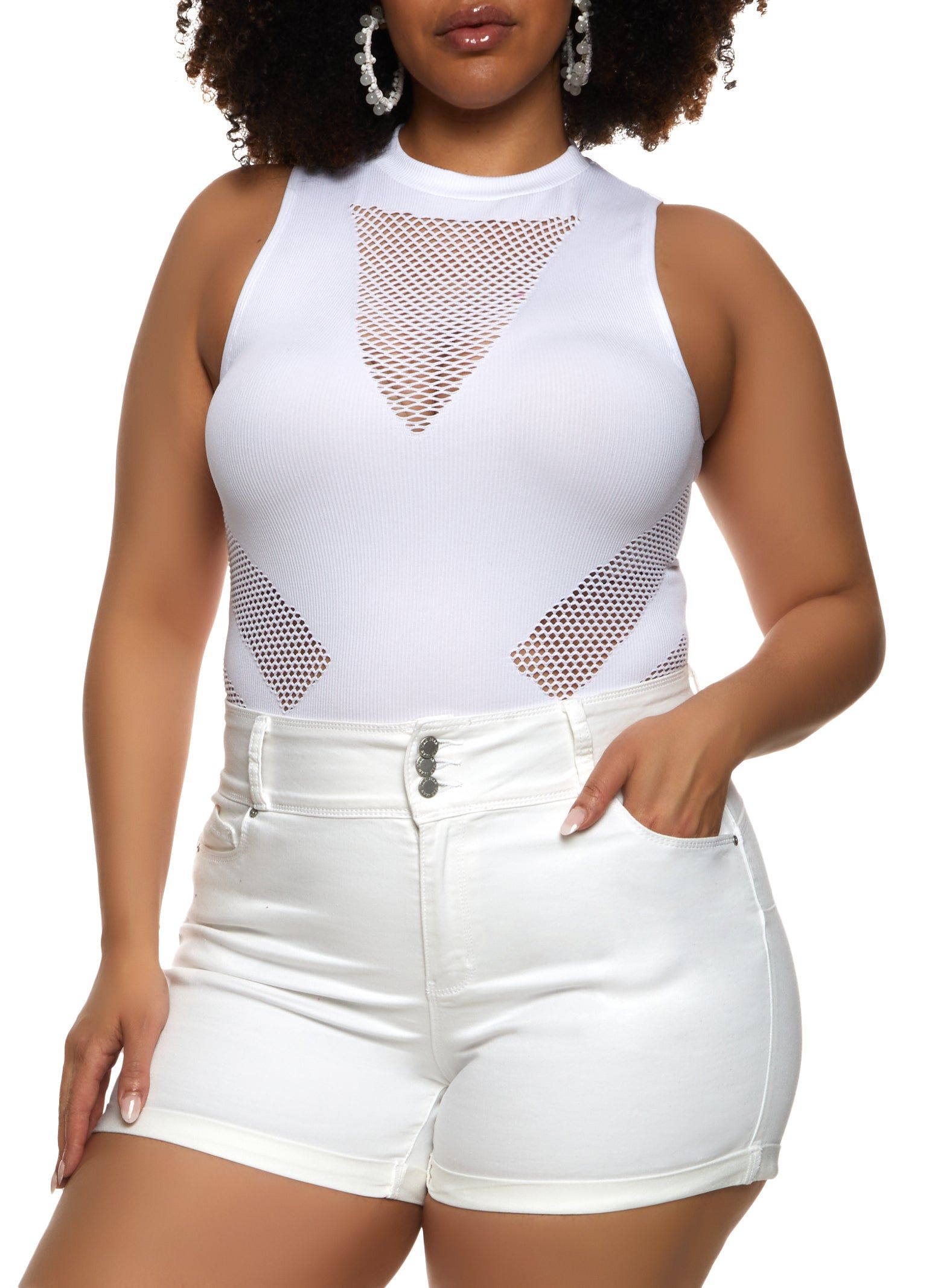 Plus Size Seamless Fishnet Detail Bodysuit sold by Rainbow product image thumbnail 2