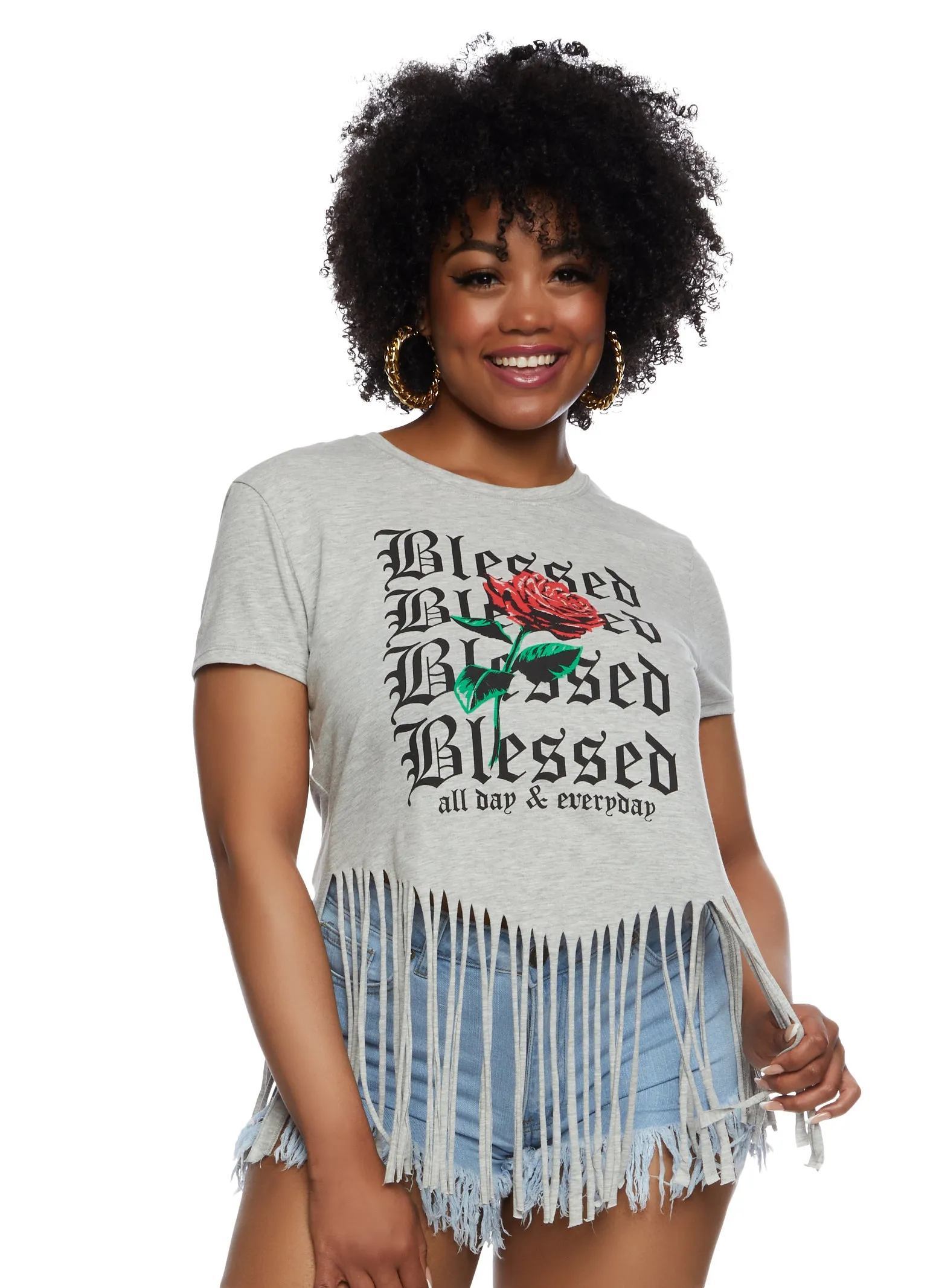 Plus Size Blessed Fringe Graphic T Shirt sold by Rainbow