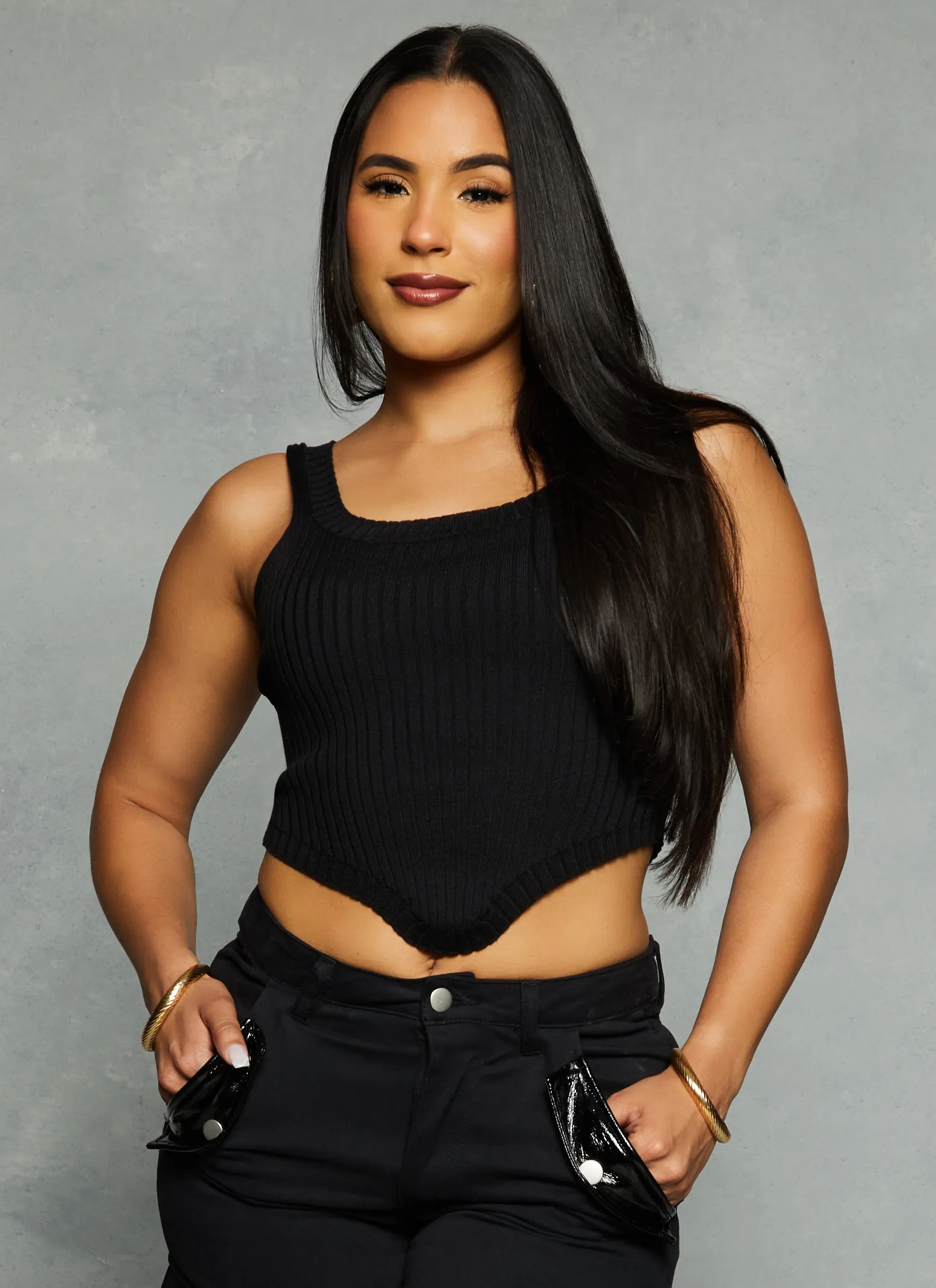 Ribbed Hanky Hem Cropped Tank Top sold by Rainbow