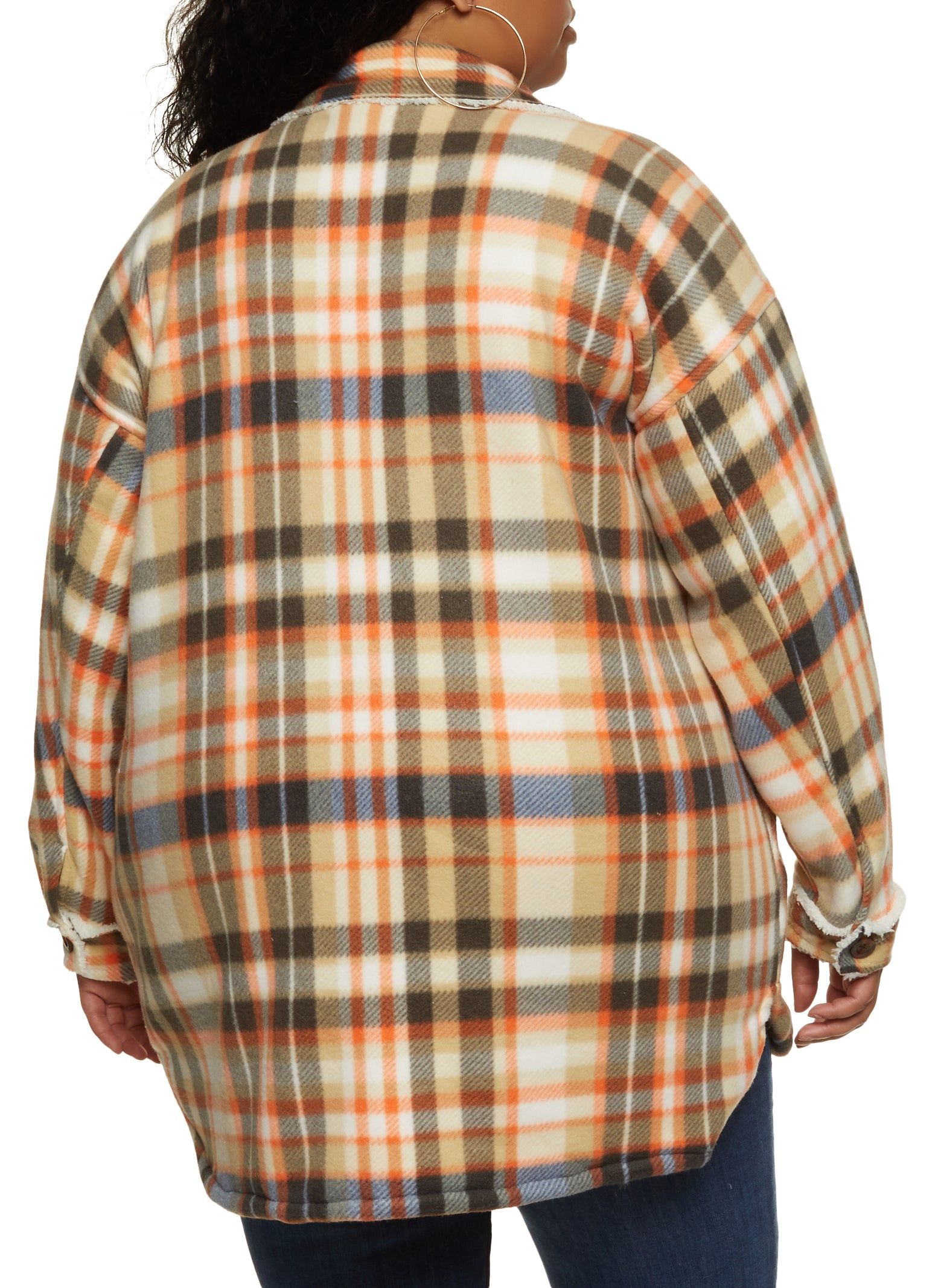 Plus Size Plaid Brushed Knit Sherpa Lined Longline Shacket sold by Rainbow product image thumbnail 3