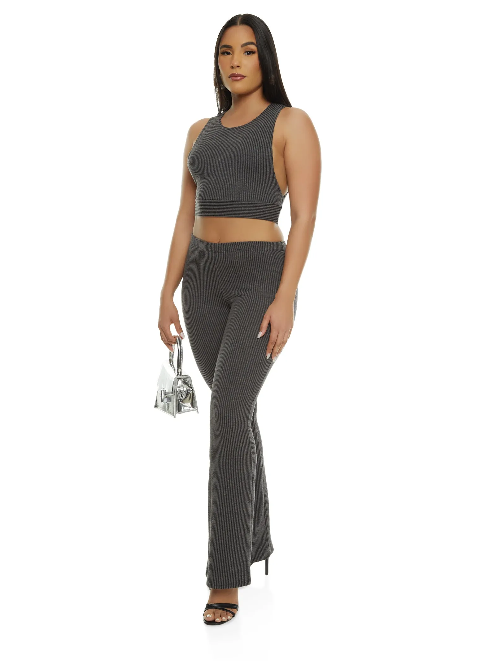 Ribbed Knit Solid Cropped Tank Top sold by Rainbow product image thumbnail 2