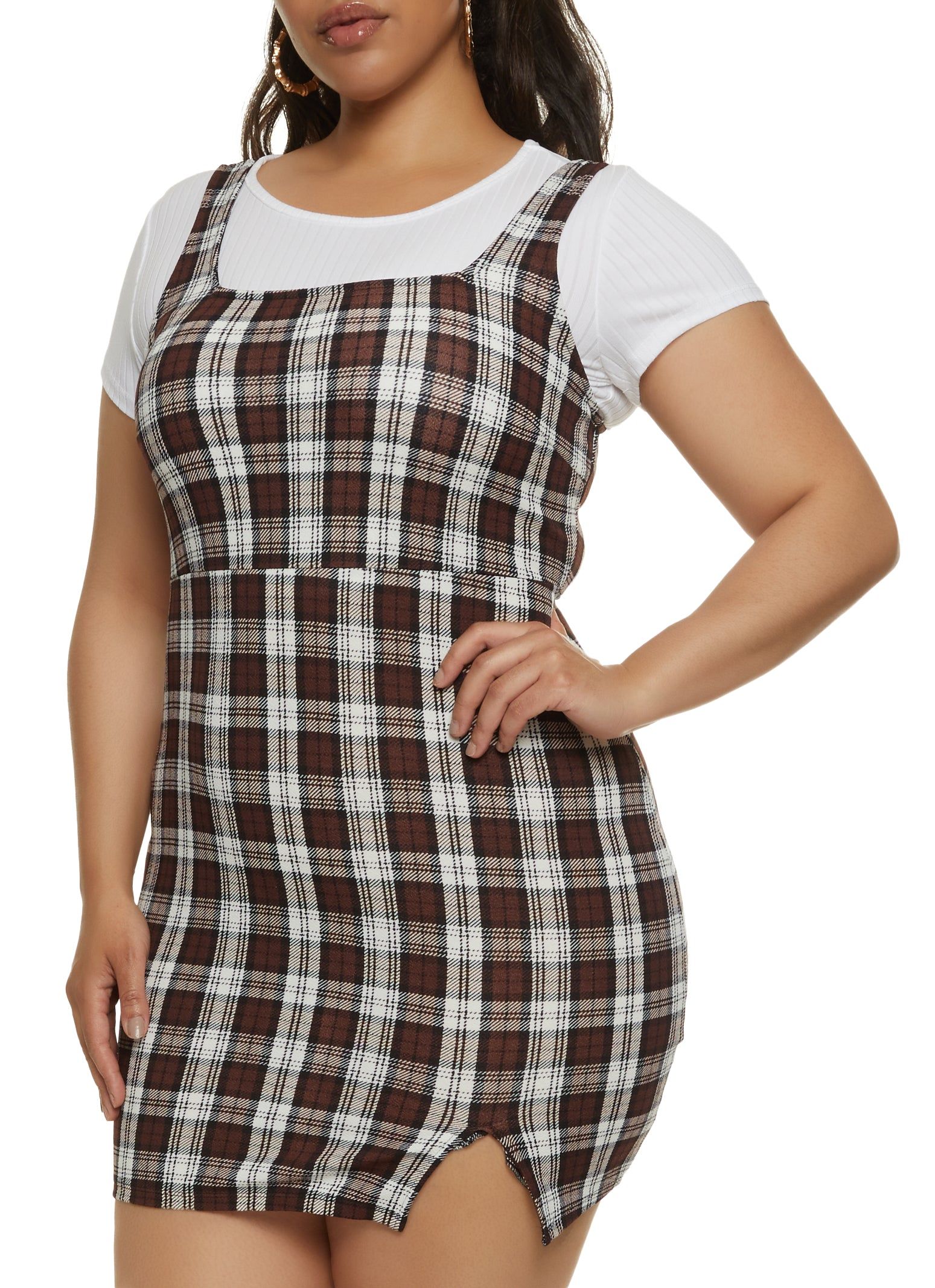 Plus Size Plaid Mini Dress with Top sold by Rainbow
