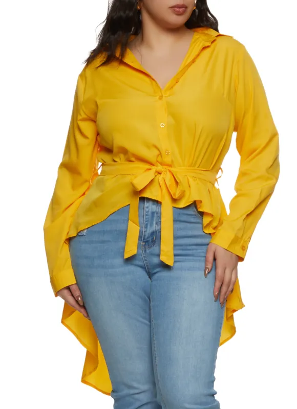 Plus Size Button Front High Low Hem Shirt sold by Rainbow