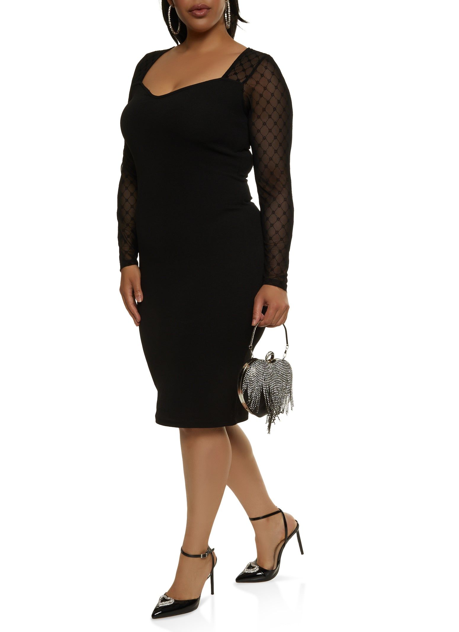 Plus Size Mesh Long Sleeve Midi Dress sold by Rainbow product image thumbnail 2
