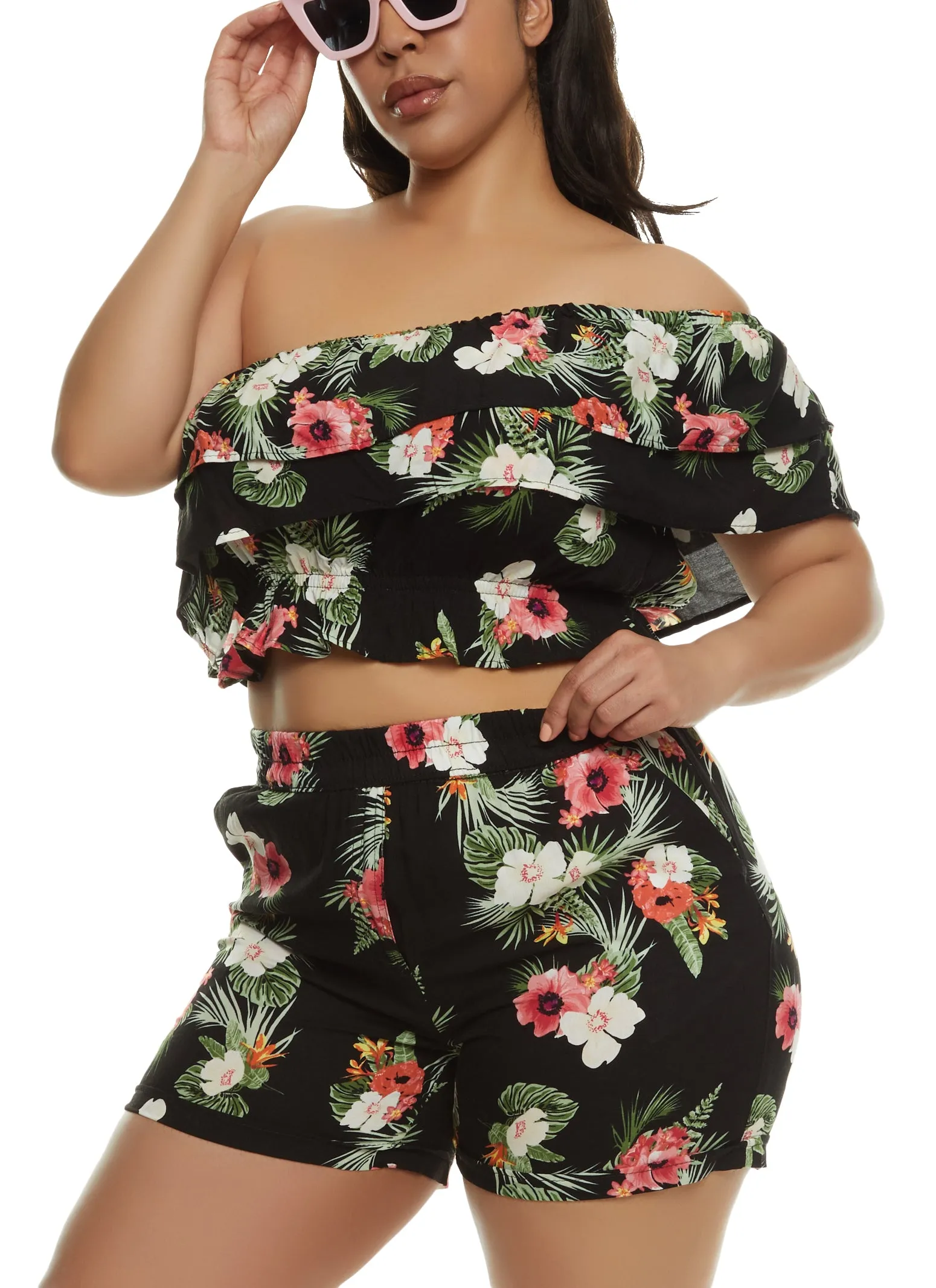 Plus Size Tropical Floral Print One Shoulder Top sold by Rainbow product image thumbnail 2