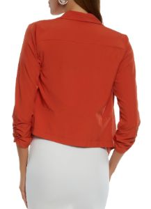 Solid Crepe Knit Ruched Sleeve Blazer sold by Rainbow