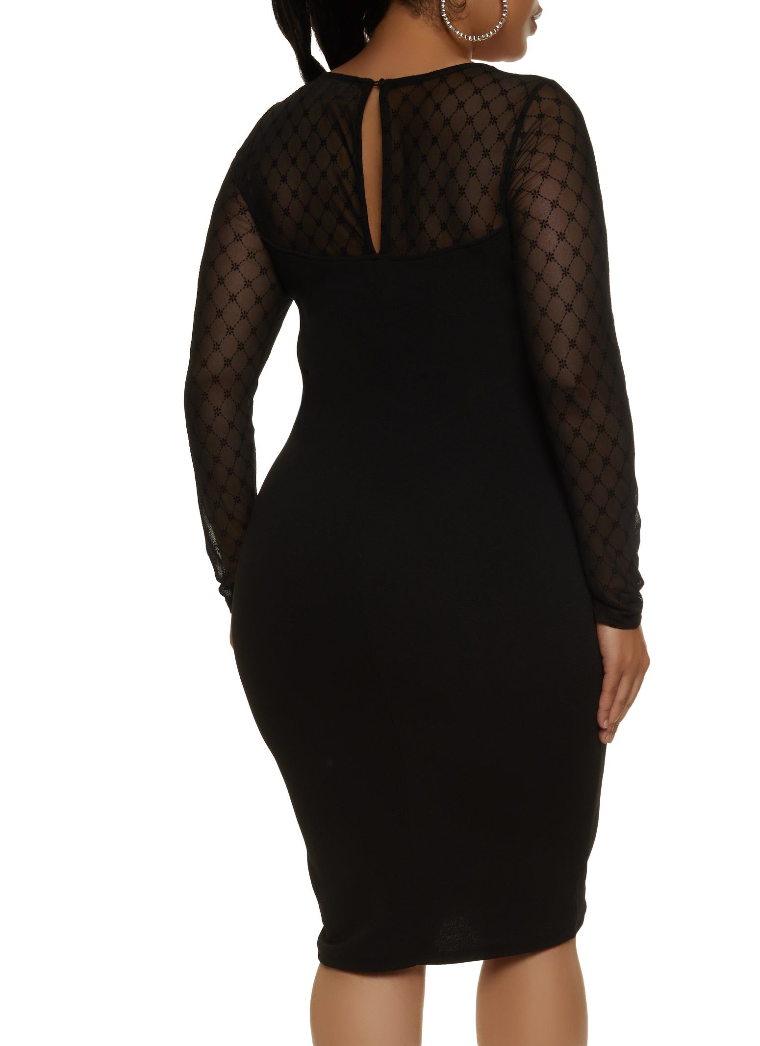 Plus Size Mesh Long Sleeve Midi Dress sold by Rainbow product image thumbnail 3