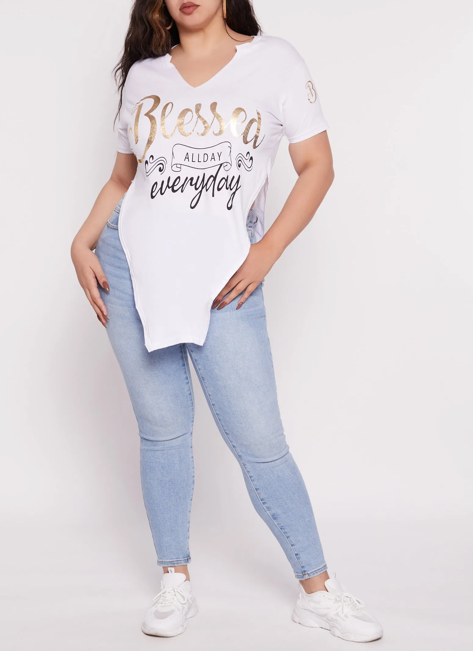 Plus Size Blessed All Day Everyday Foil Graphic Tunic Tee sold by Rainbow product image thumbnail 2