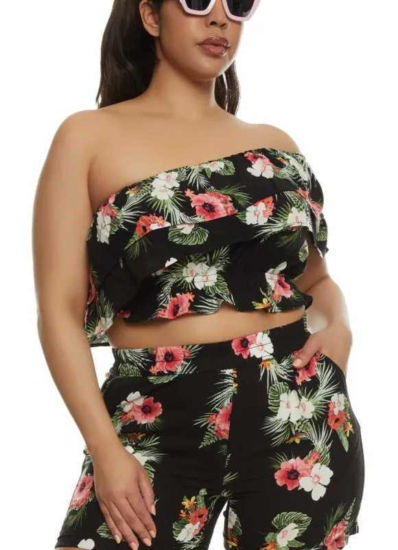 Plus Size Tropical Floral Print One Shoulder Top sold by Rainbow