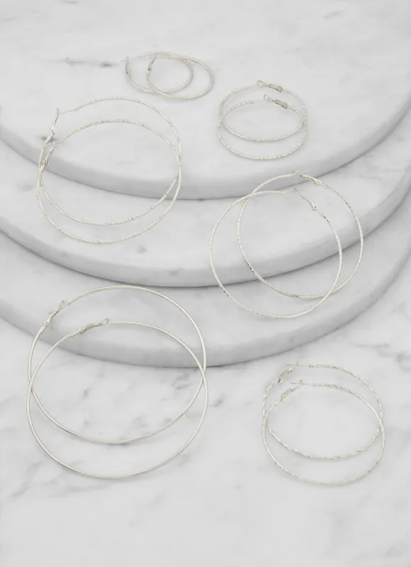 Textured Metallic Hoop Earrings Set of 6 sold by Rainbow