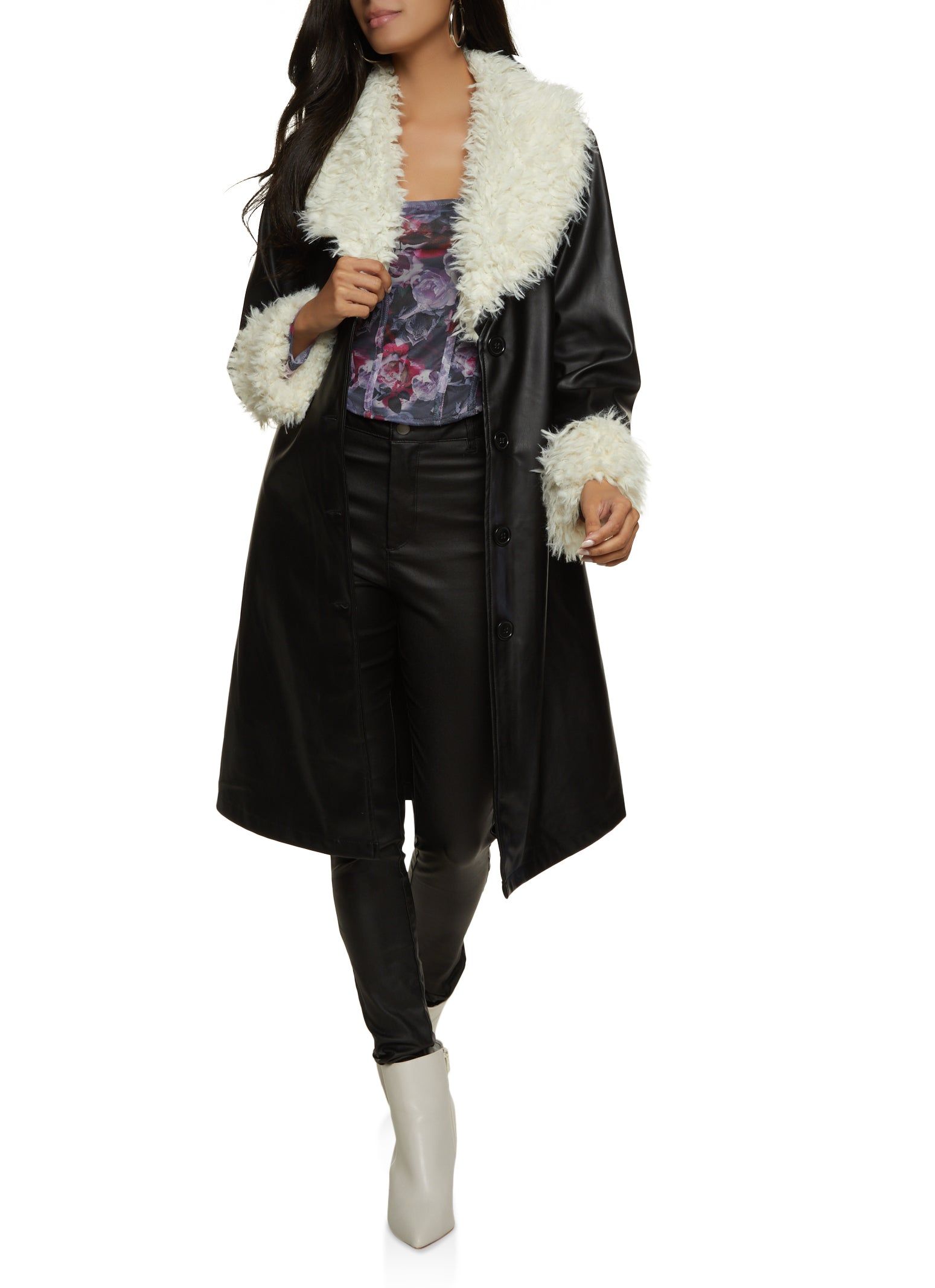 Faux Fur Trim Belted Trench Coat sold by Rainbow