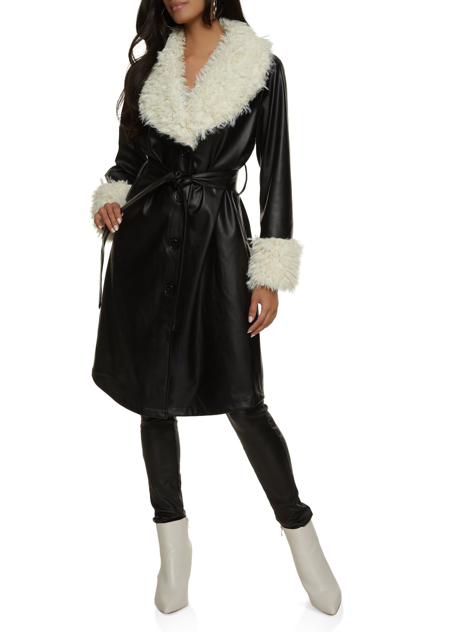 Faux Fur Trim Belted Trench Coat sold by Rainbow product image thumbnail 2