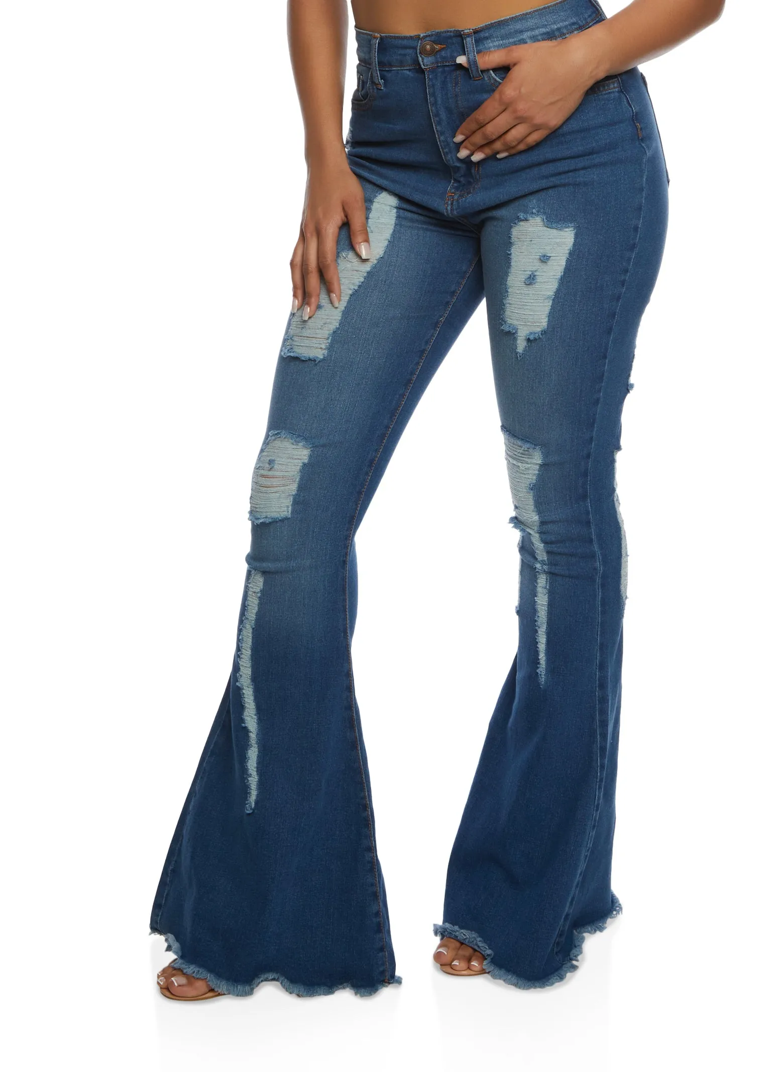Highway Frayed Trim High Waist Distressed Flare Jeans sold by Rainbow product image thumbnail 2