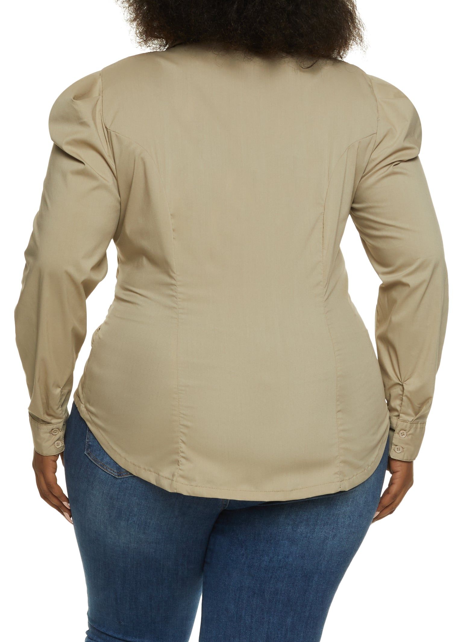Plus Size Puff Sleeve Ruched Button Down Shirt sold by Rainbow product image thumbnail 2