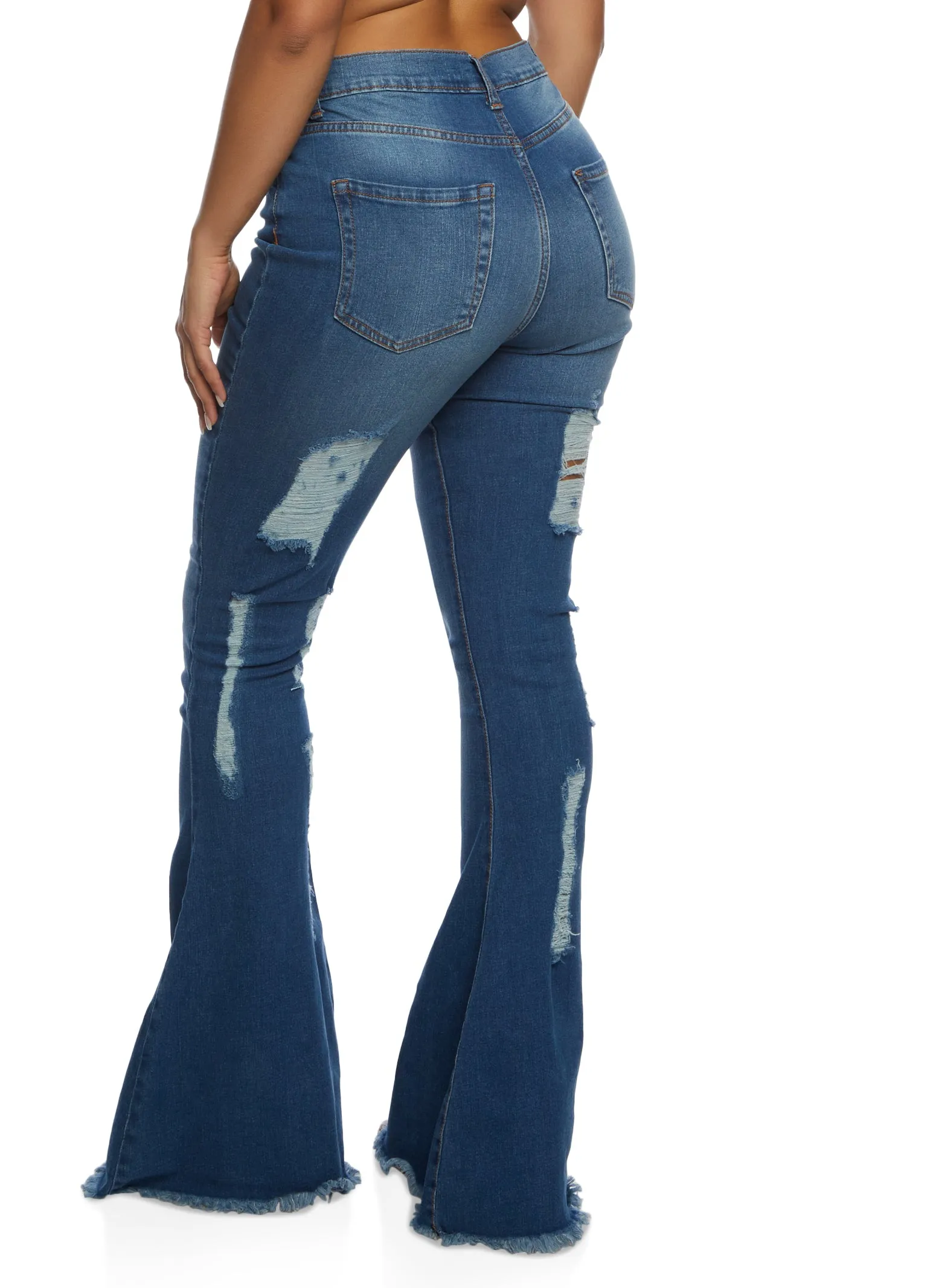 Highway Frayed Trim High Waist Distressed Flare Jeans sold by Rainbow product image thumbnail 3