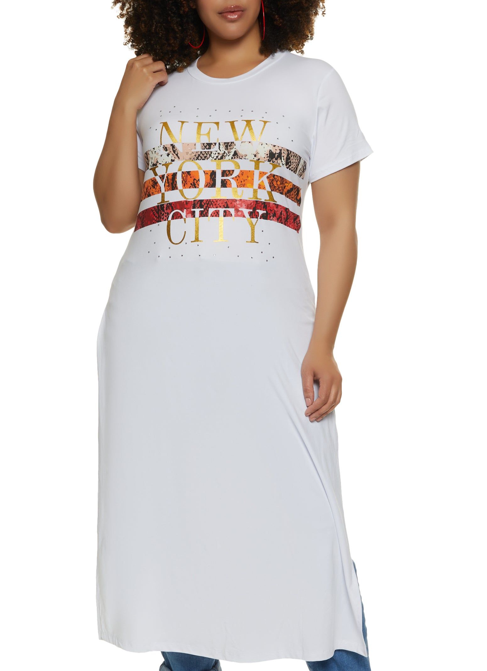 Plus Size Rhinestone New York City Maxi Tee sold by Rainbow