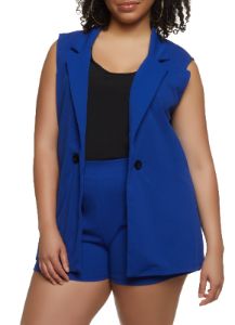 Plus Size Crepe Knit Faux Button Blazer Vest sold by Rainbow