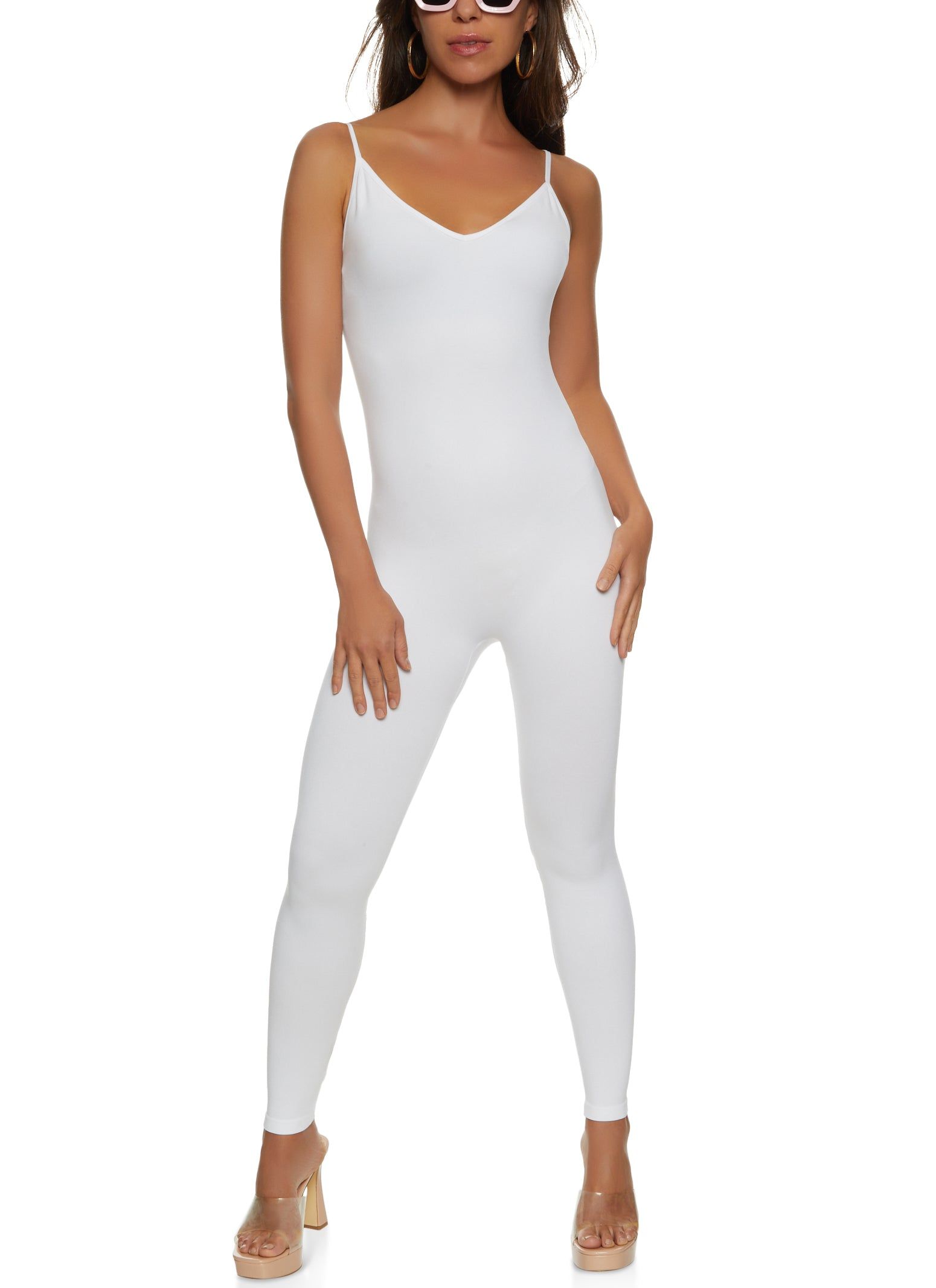 Seamless Ribbed V Neck Cami Catsuit sold by Rainbow