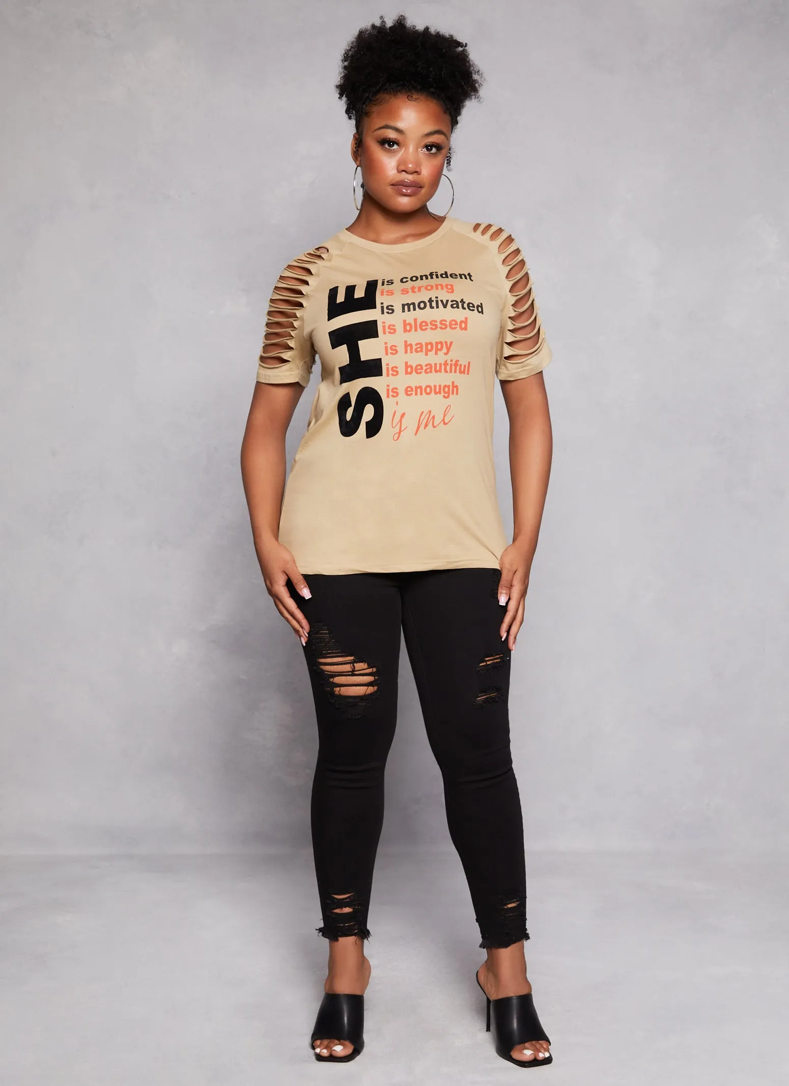 Plus Size Velvet Burnout She Is Graphic T Shirt sold by Rainbow product image thumbnail 2