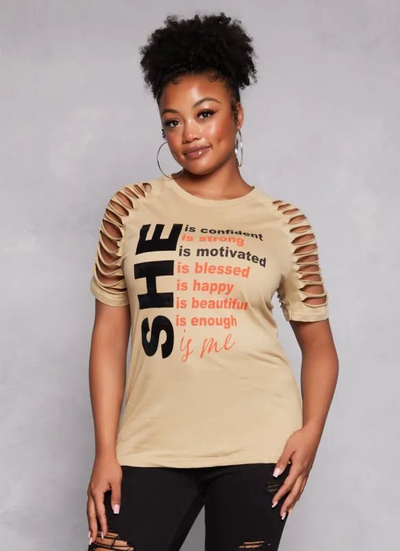 Plus Size Velvet Burnout She Is Graphic T Shirt made by Rainbow