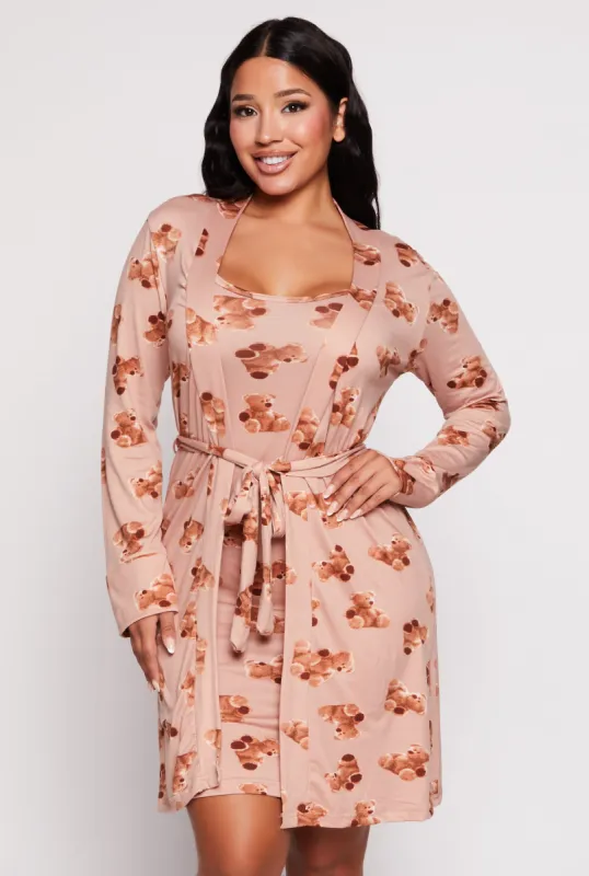 Teddy Bear Print Cami Nightgown with Robe sold by Rainbow