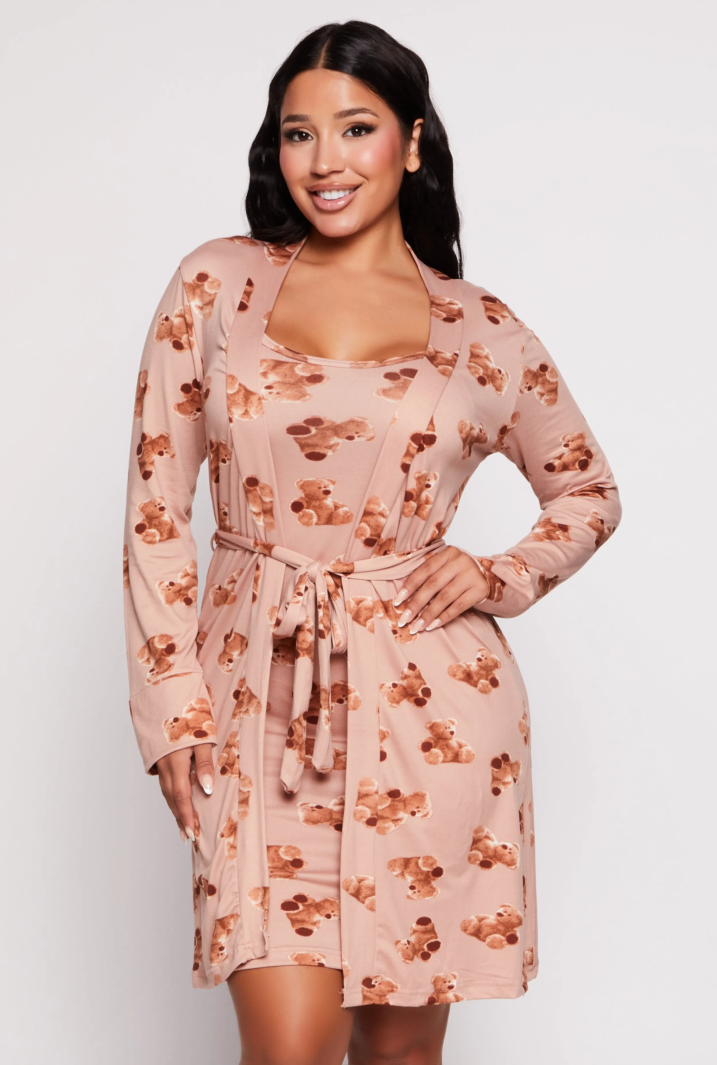 Teddy Bear Print Cami Nightgown with Robe sold by Rainbow