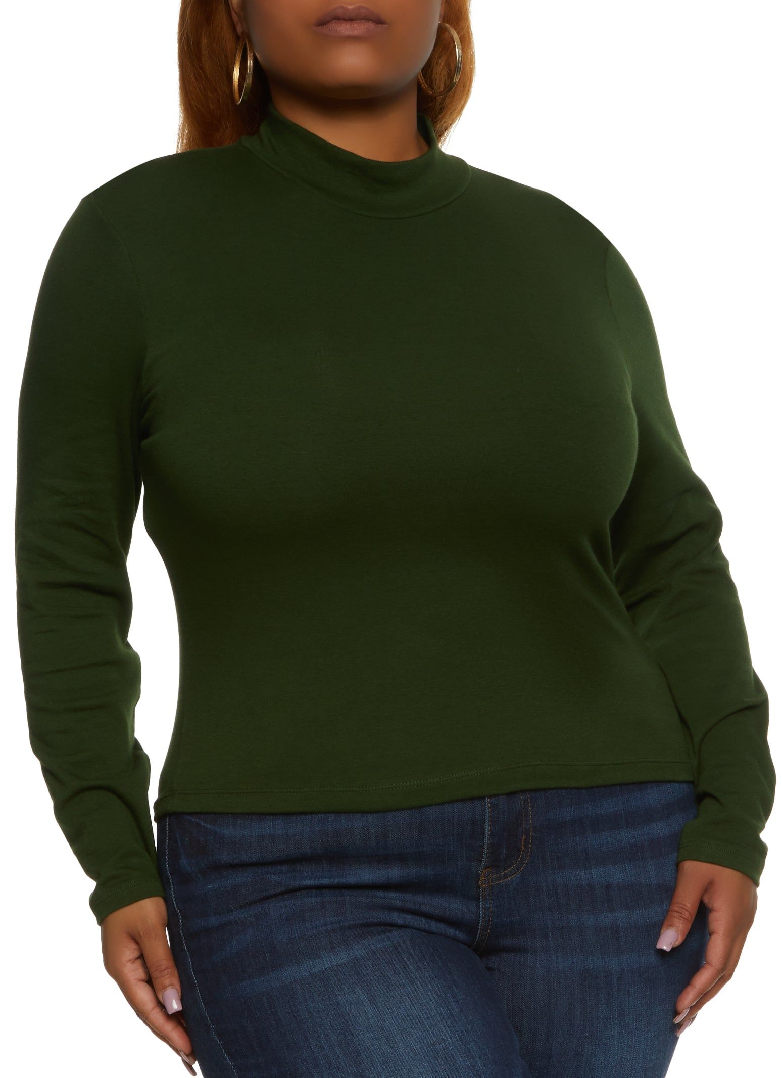 Plus Size Solid Mock Neck Long Sleeve Tee sold by Rainbow