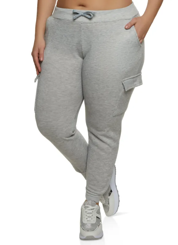 Plus Size Cargo Pocket Fleece Lined Joggers sold by Rainbow