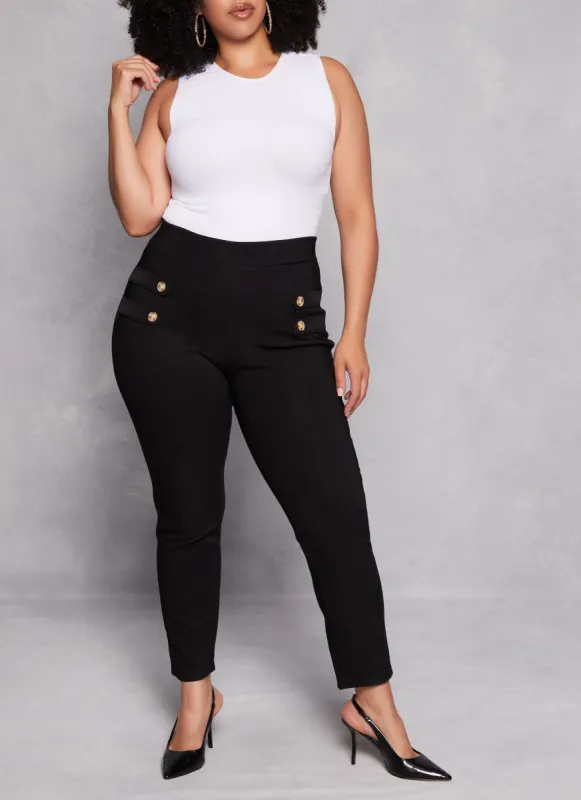 Plus Size Four Button Detail High Waist Pants sold by Rainbow