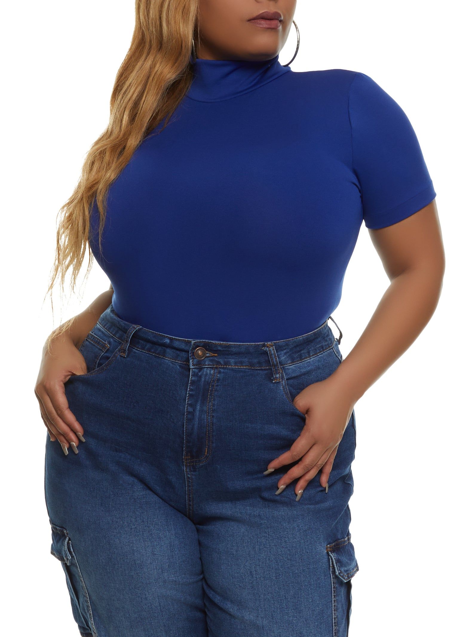 Plus Size Mock Neck Short Sleeve Seamless Bodysuit sold by Rainbow product image thumbnail 2