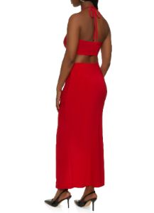 Cowl Neck Halter Crop Top and Skirt Set sold by Rainbow