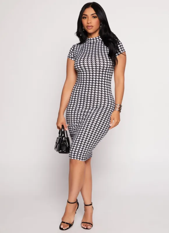 Houndstooth Mock Neck Midi Dress sold by Rainbow