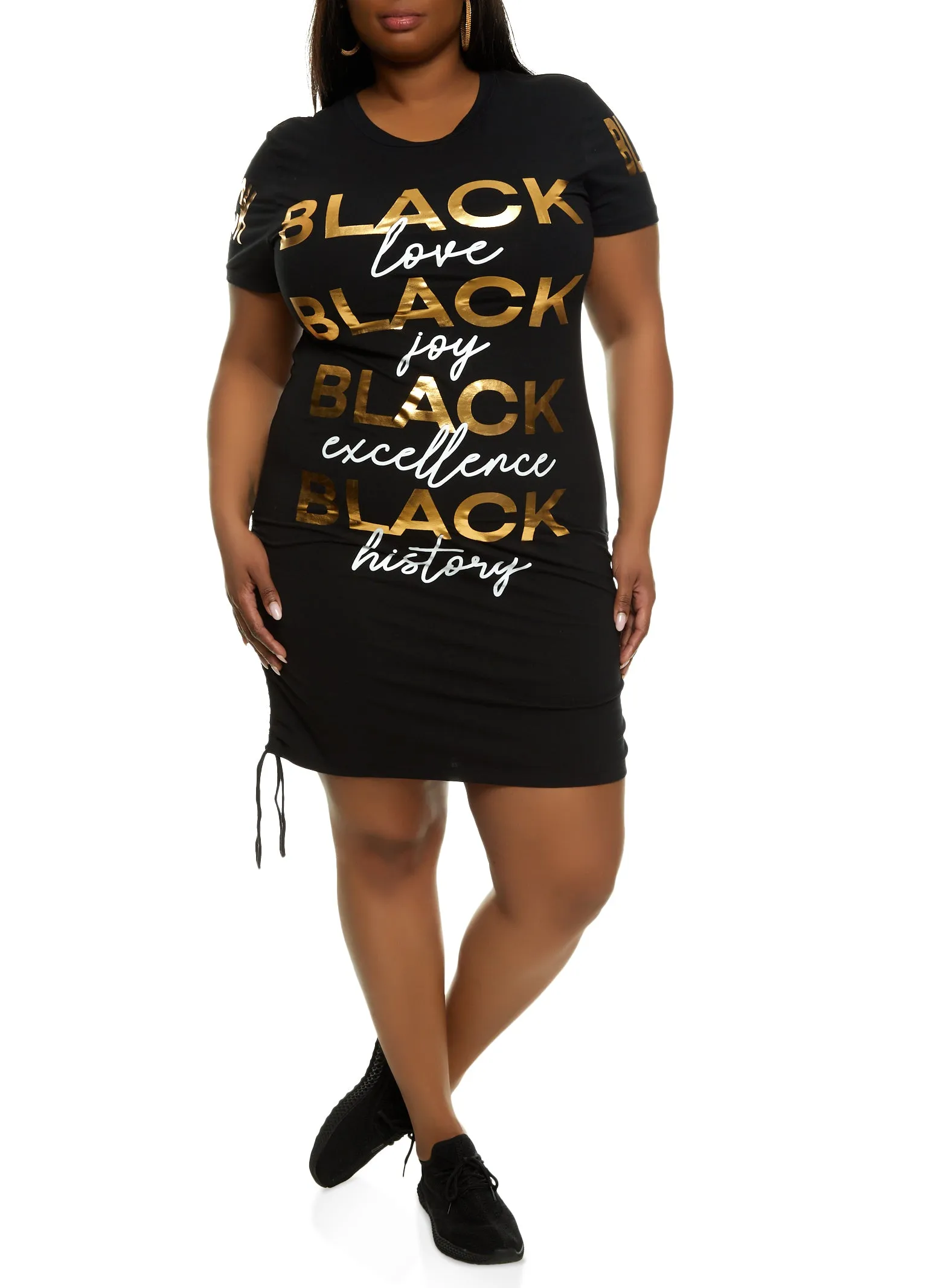 Plus Size Foil Screen Black Graphic T Shirt Dress sold by Rainbow