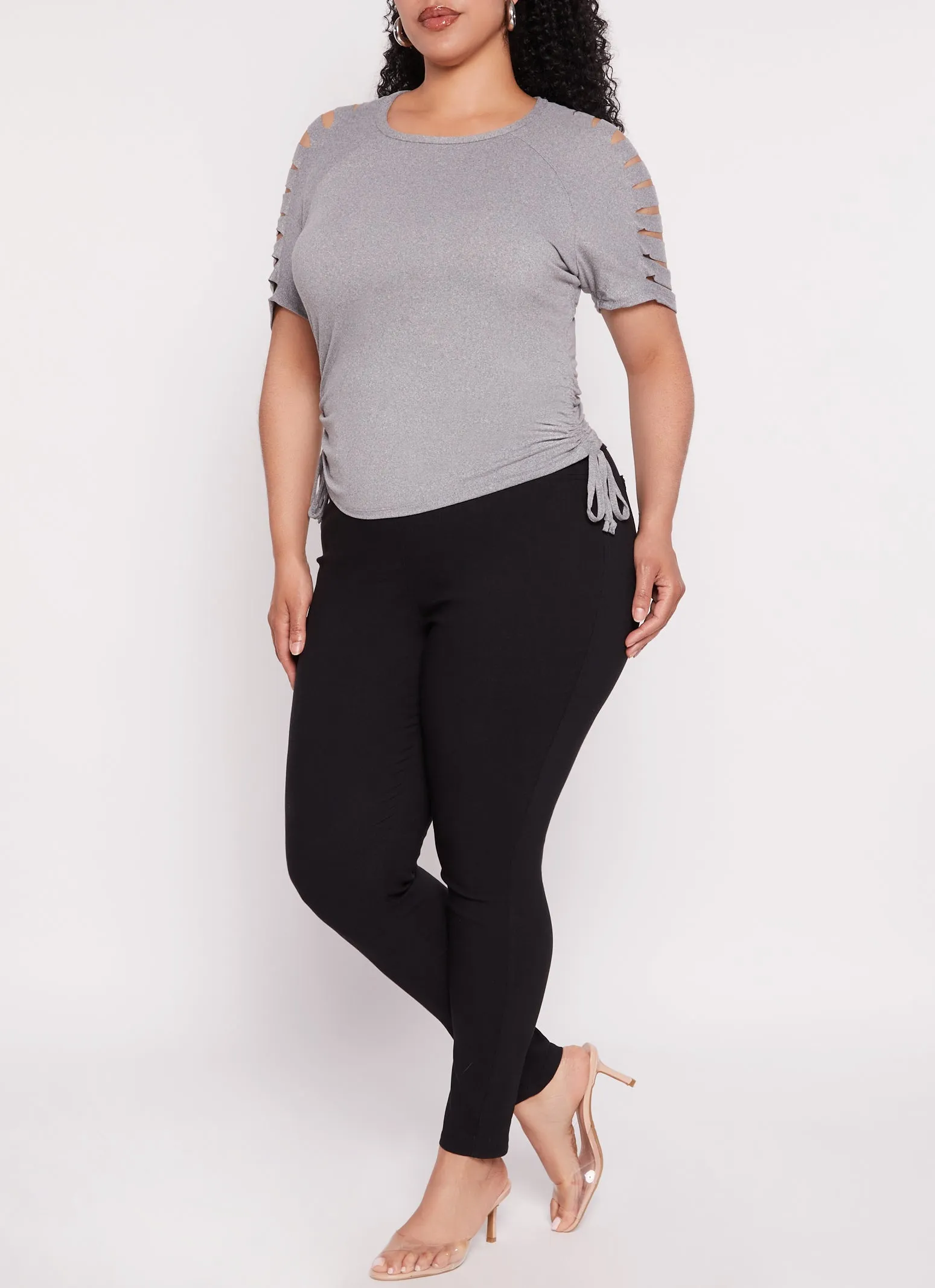 Plus Size Laser Cut Sleeve Ruched Sleeve T Shirt sold by Rainbow product image thumbnail 2