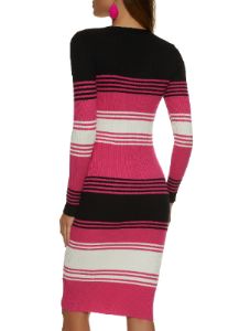 Ribbed Knit Striped Midi Sweater Dress sold by Rainbow