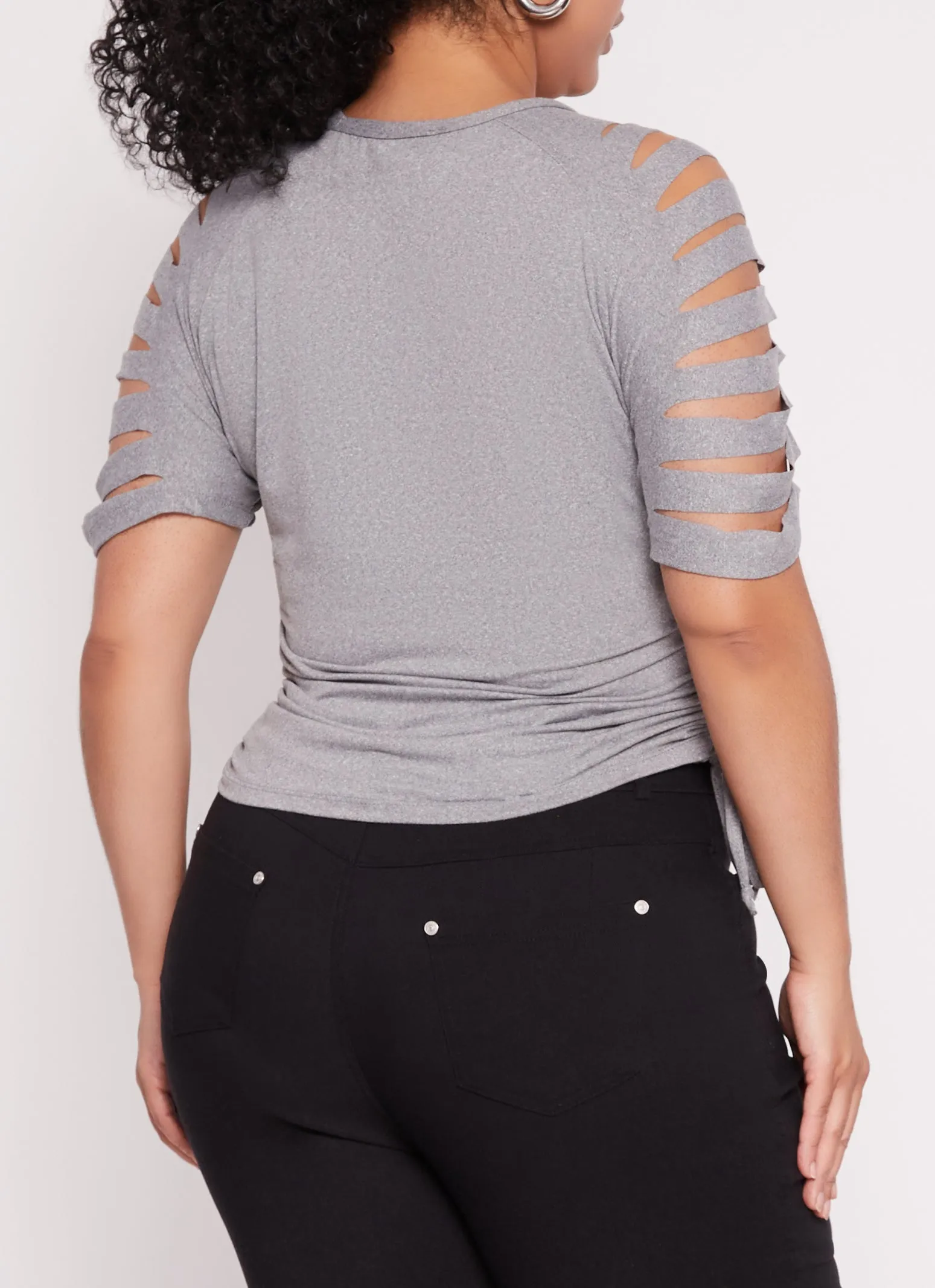 Plus Size Laser Cut Sleeve Ruched Sleeve T Shirt sold by Rainbow product image thumbnail 3