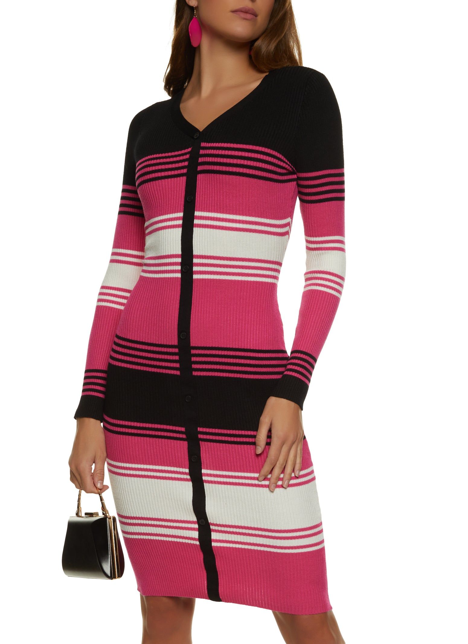 Ribbed Knit Striped Midi Sweater Dress sold by Rainbow
