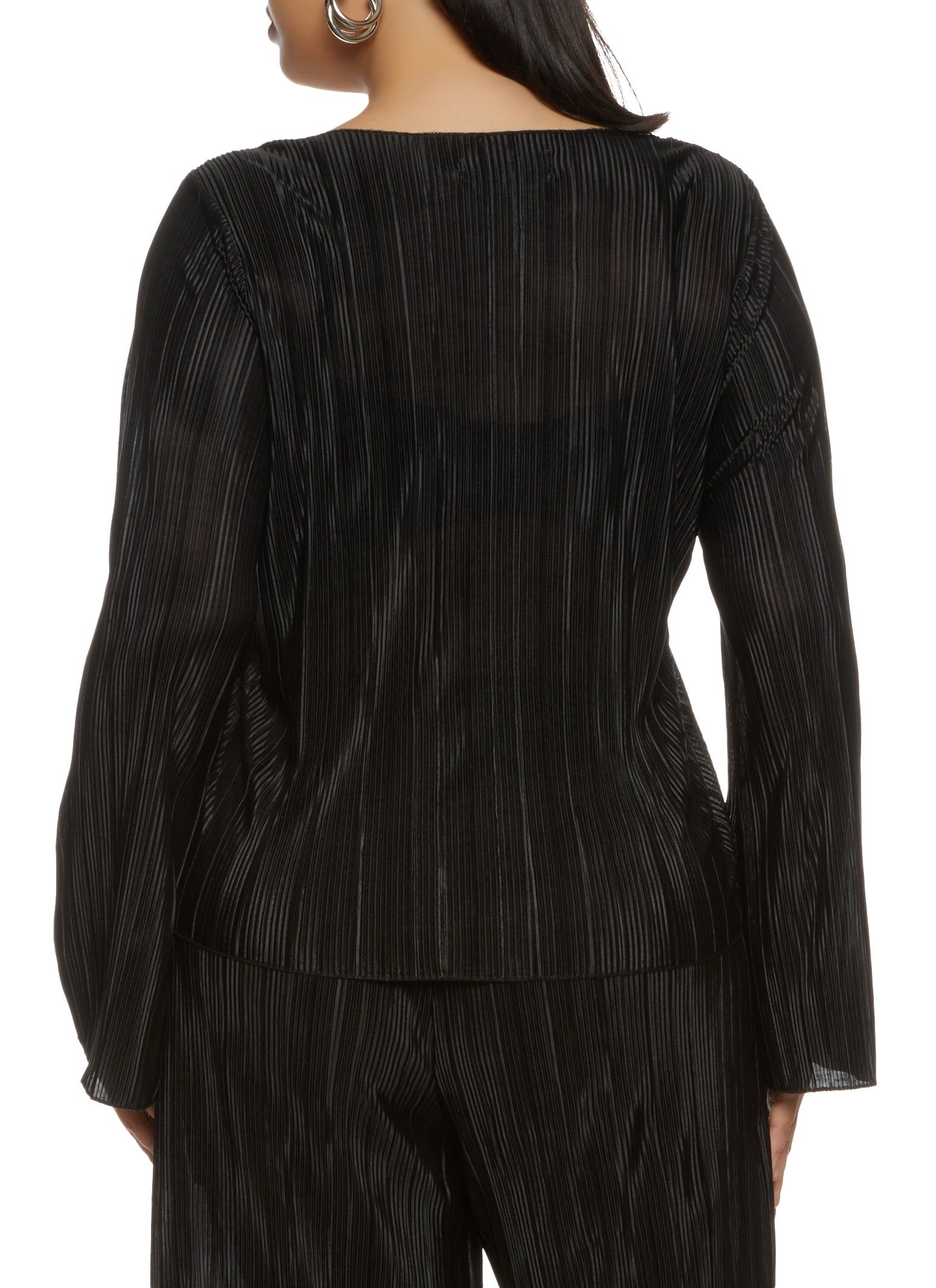 Plus Size Plisse Button Front Bell Sleeve Blouse sold by Rainbow product image thumbnail 3