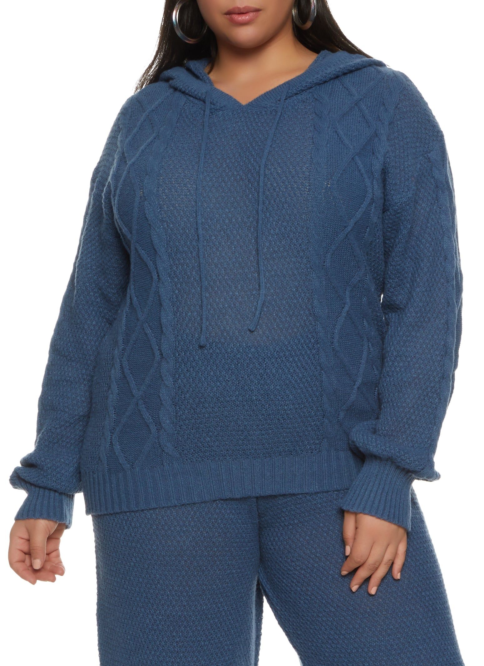 Plus Size Cable Knit Pullover Hoodie sold by Rainbow