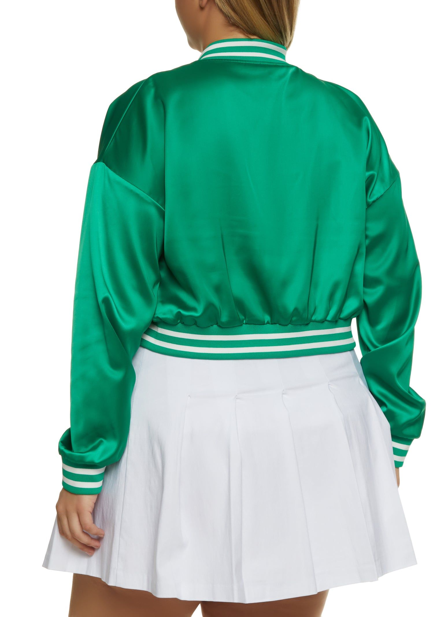 Plus Size Graphic Patch Cropped Varsity Jacket sold by Rainbow product image thumbnail 2